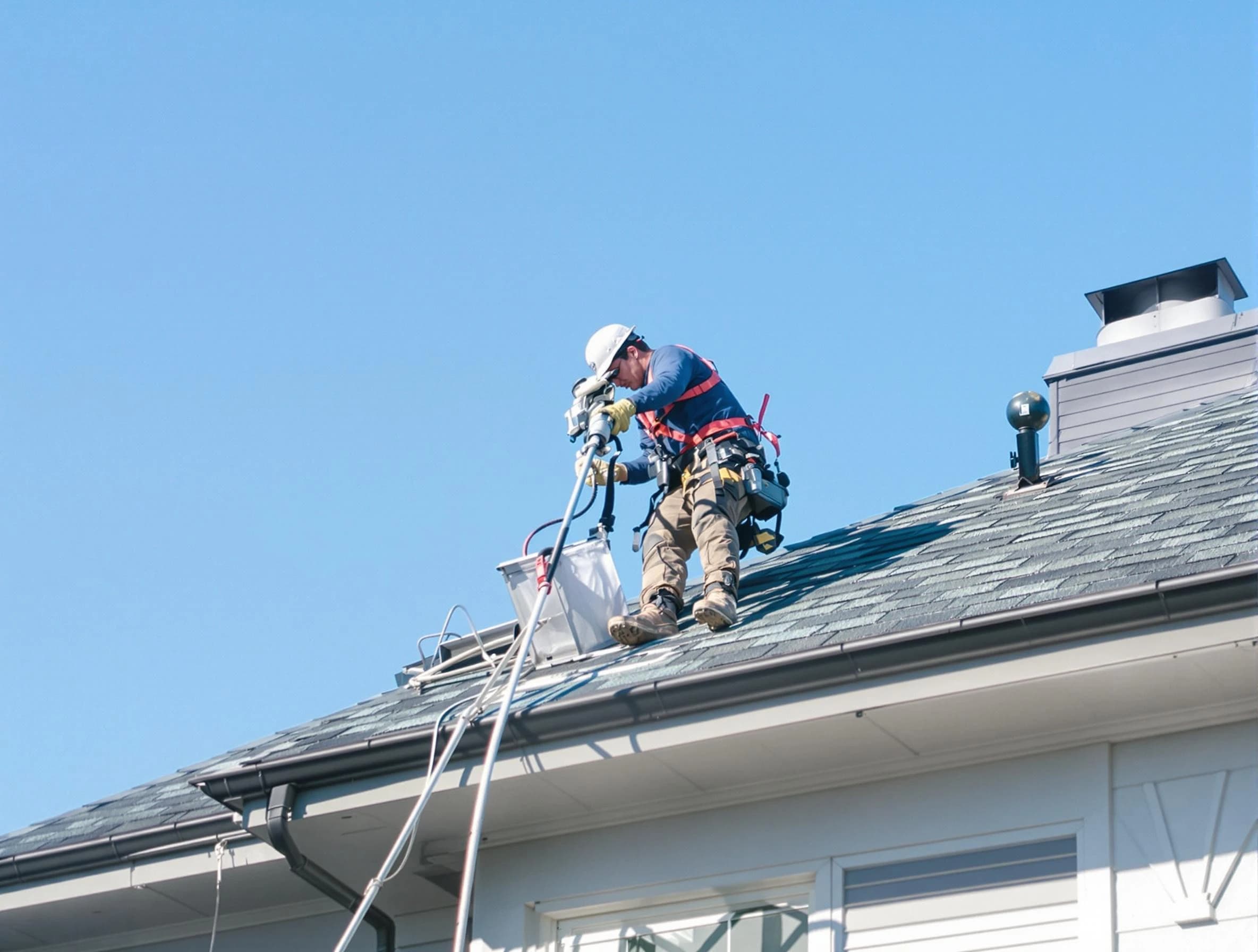 Beaver Falls Dryer Vent Cleaning certified technician cleaning a roof-mounted dryer vent system in Beaver Falls