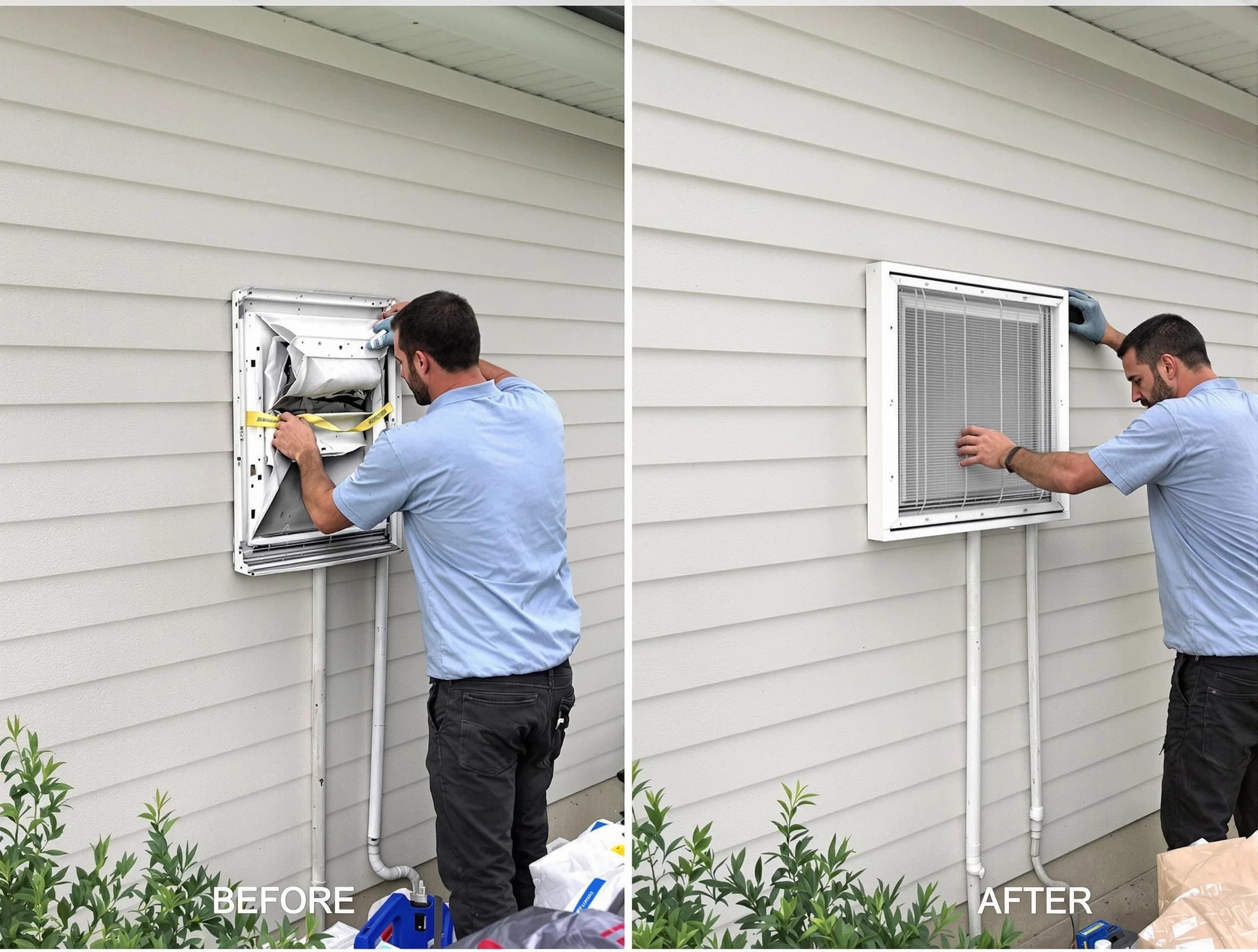 Beaver Falls Dryer Vent Cleaning technician installing high-quality dryer vent cover at a residential property in Beaver Falls