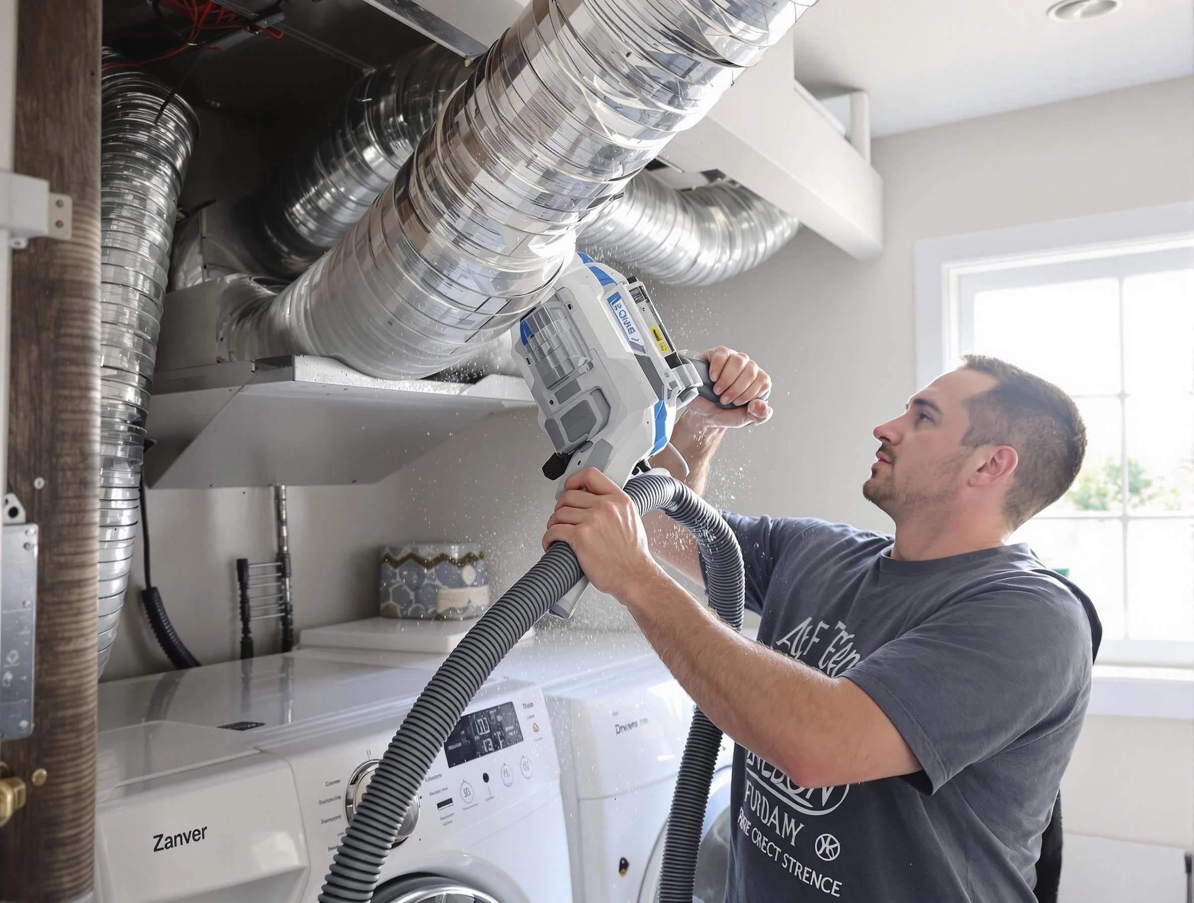 Beaver Falls Dryer Vent Cleaning specialist cleaning deep within a dryer vent duct system in Beaver Falls