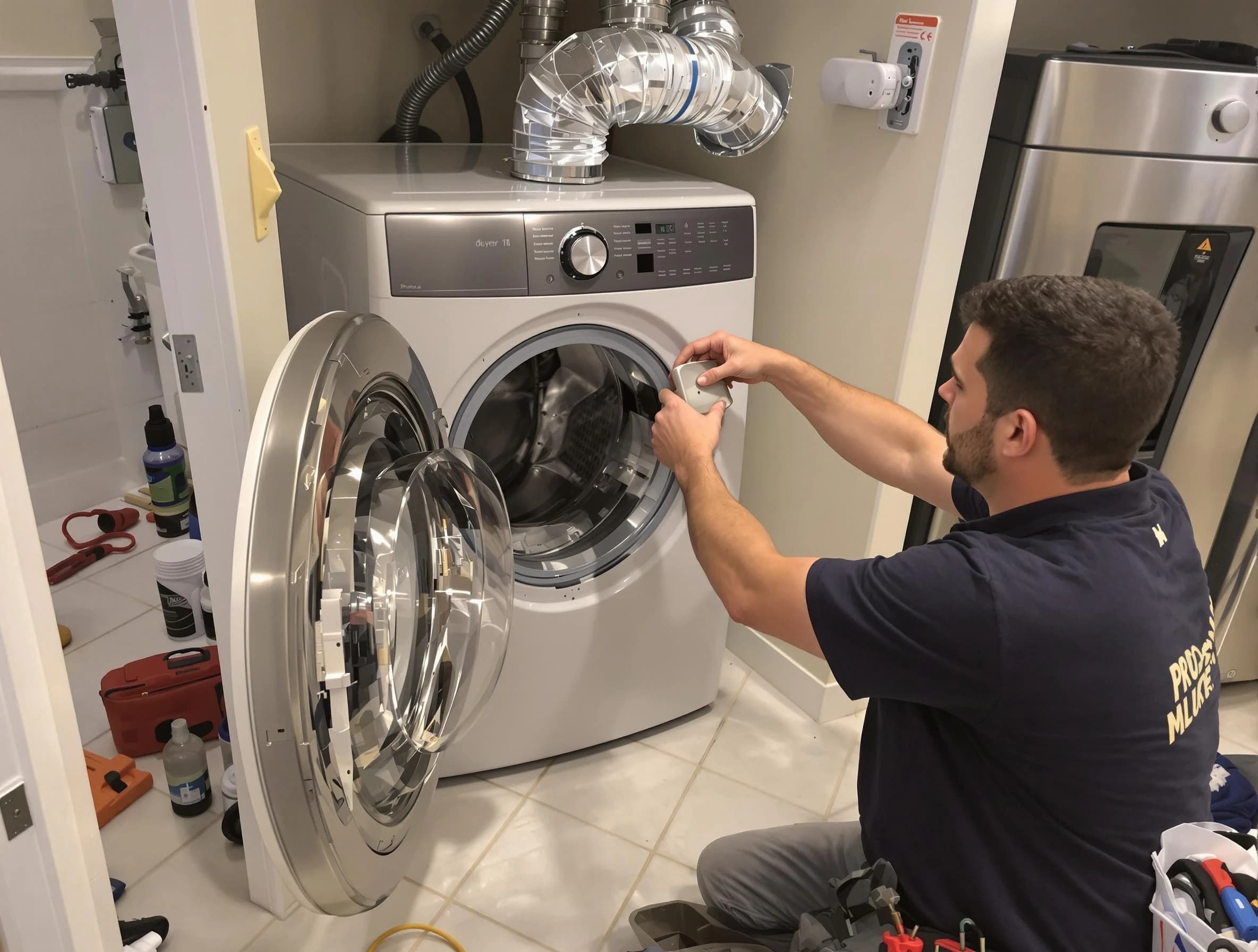 Beaver Falls Dryer Vent Cleaning technician performing precise dryer vent hose installation in Beaver Falls